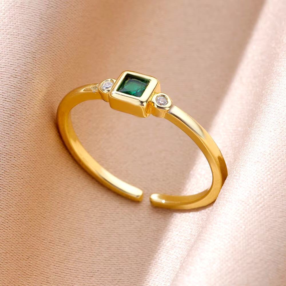 Tiny Green Zircon round Rings for Women Gold Plated Geometric Stainless Steel Oval Ring Luxury Wedding Christmas Jewelry Gift