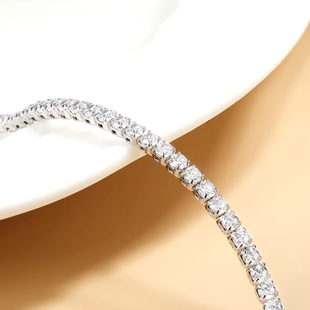 2Mm Moissanite Tennis Necklace for Women S925 Silver Plated 18K Gold Sparking Rhinestone Choker Chain Wedding Jewelry Adjustable