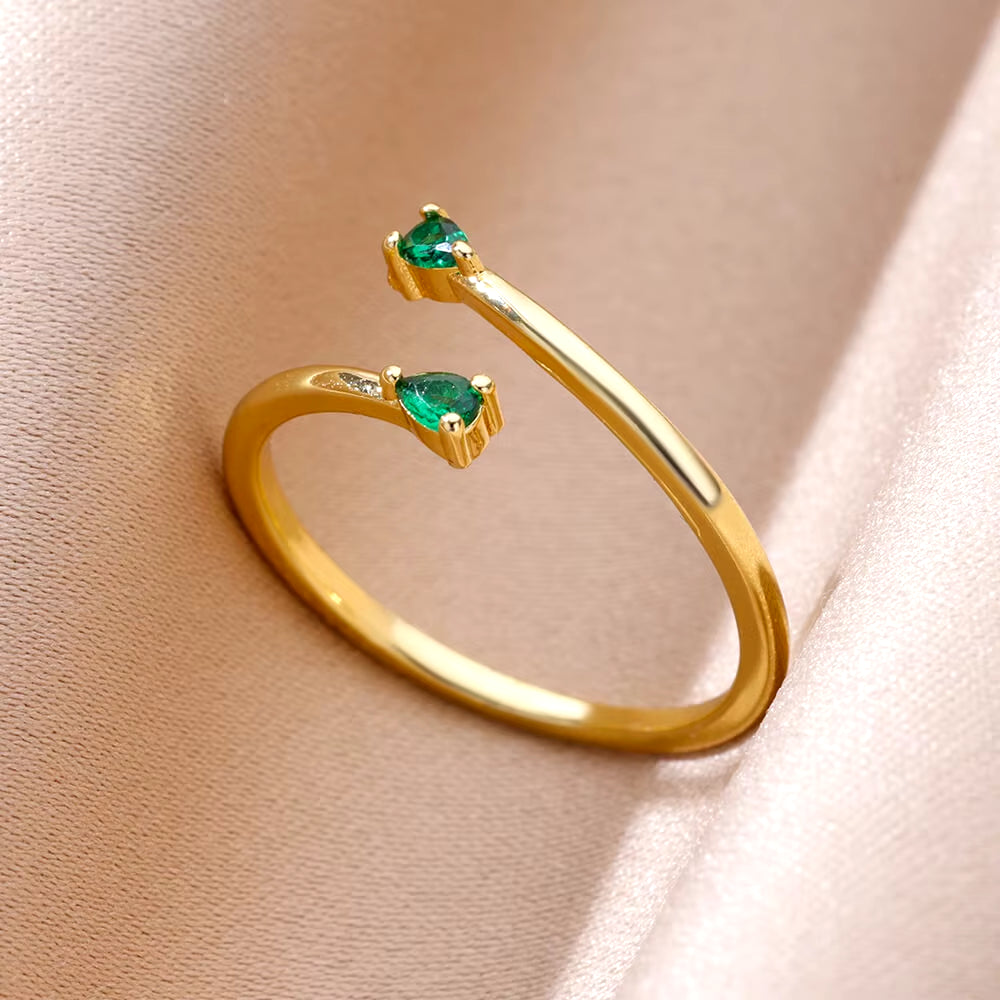 Tiny Green Zircon round Rings for Women Gold Plated Geometric Stainless Steel Oval Ring Luxury Wedding Christmas Jewelry Gift