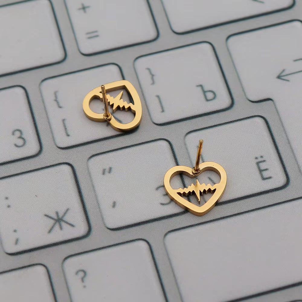 Heartbeat Stud Earrings Nurse Doctor Medical Jewelry Stainless Steel Heart Earrings for Women Gold Silver Color Brincos Feminino