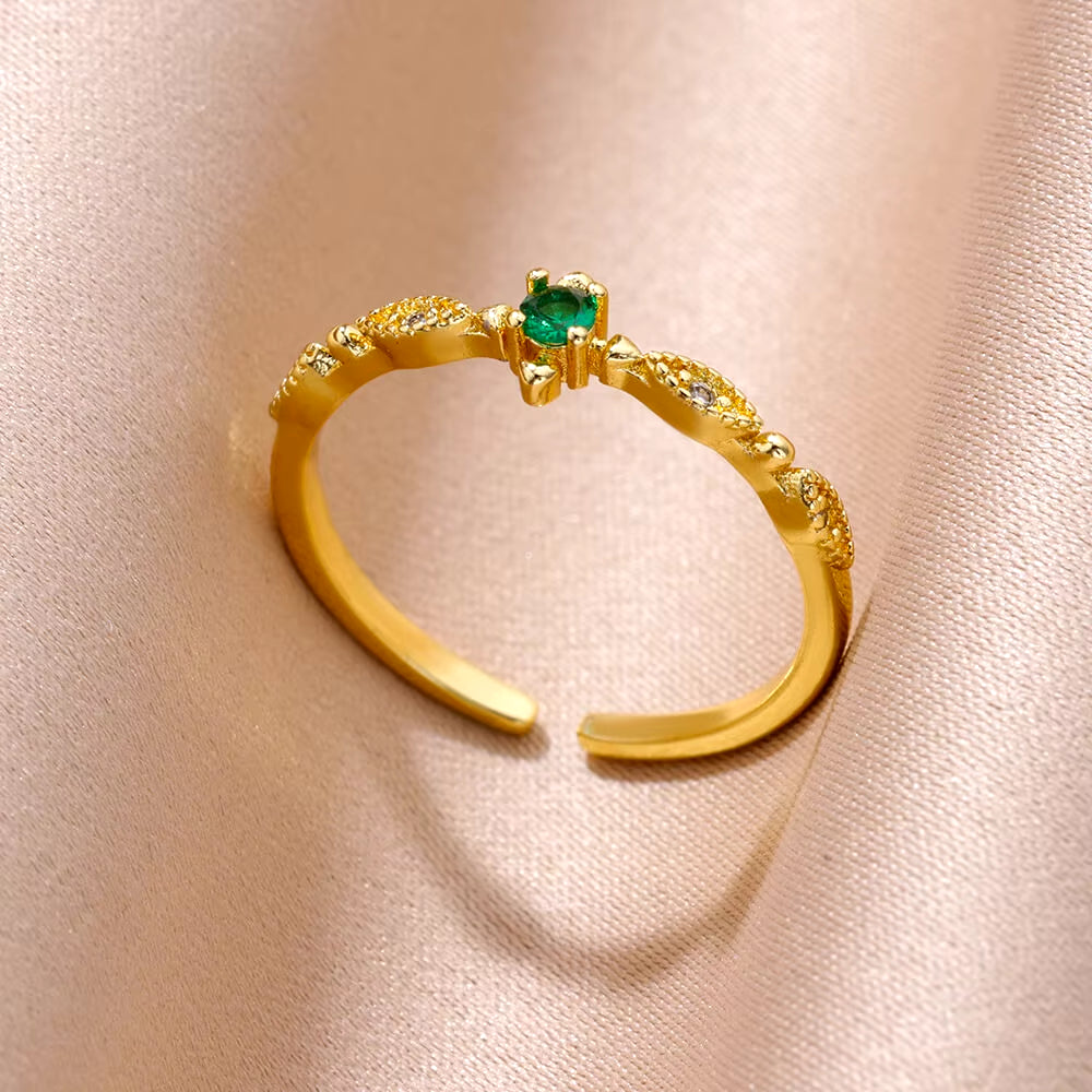 Tiny Green Zircon round Rings for Women Gold Plated Geometric Stainless Steel Oval Ring Luxury Wedding Christmas Jewelry Gift