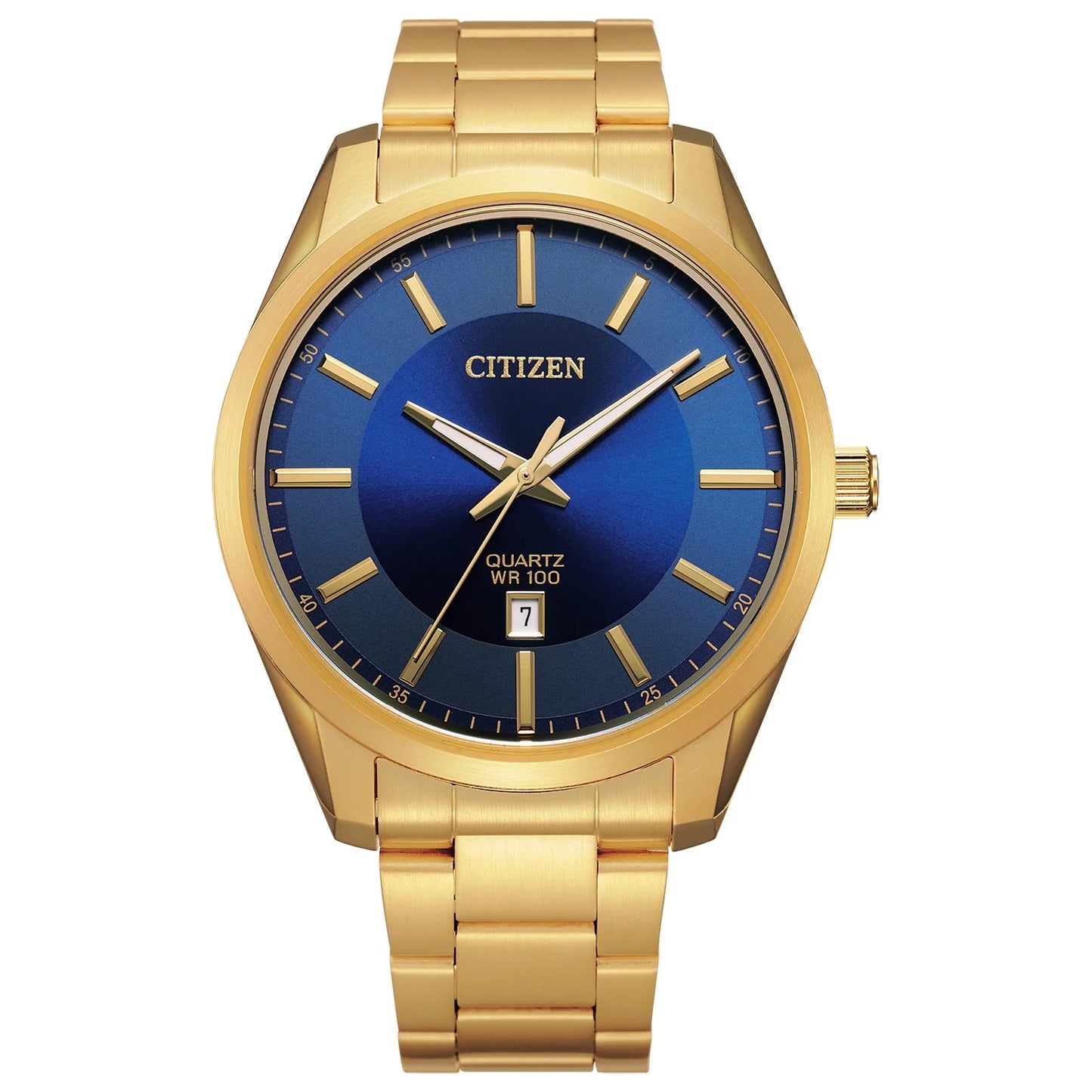 Men'S Gold Tone Stainless Steel Blue Dial Watch - BI1032-58L