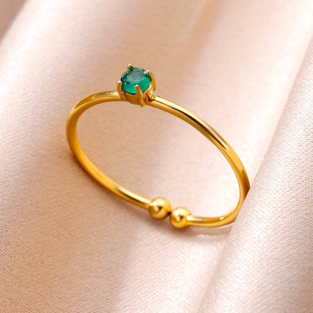 Tiny Green Zircon round Rings for Women Gold Plated Geometric Stainless Steel Oval Ring Luxury Wedding Christmas Jewelry Gift