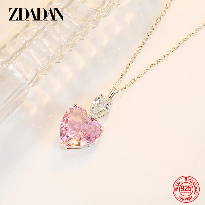 925 Silver Pink Zircon Necklace Chains for Women Fashion Jewelry