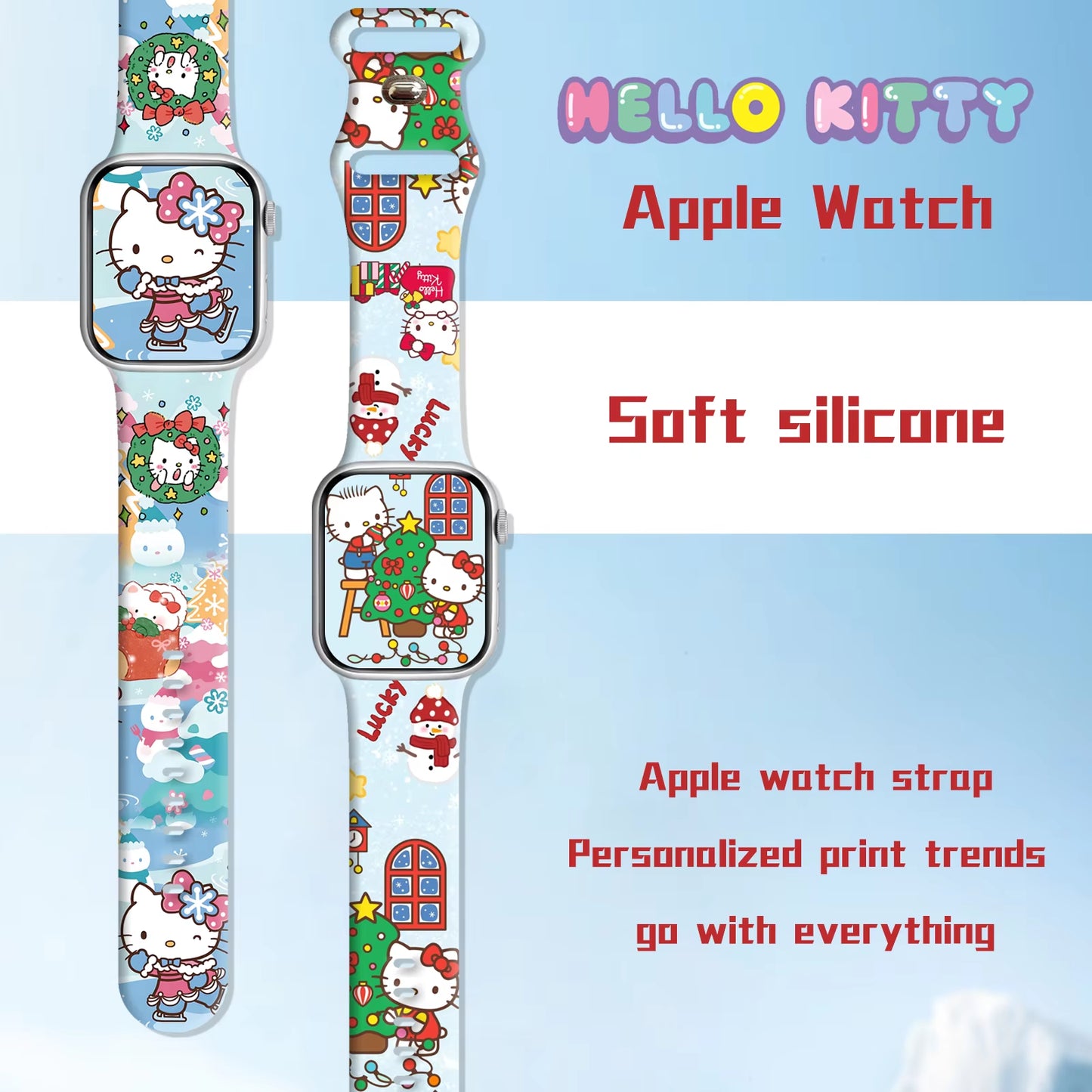 Sanrio Hello Kitty Christmas Strap for Apple Watch 9 8 7 SE 6 Silicone Band Replaceable Bracelet for Iwatch 45Mm 44Mm 42Mm 41Mm