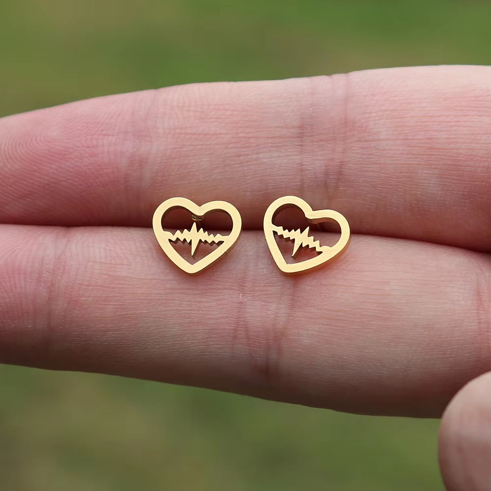 Heartbeat Stud Earrings Nurse Doctor Medical Jewelry Stainless Steel Heart Earrings for Women Gold Silver Color Brincos Feminino